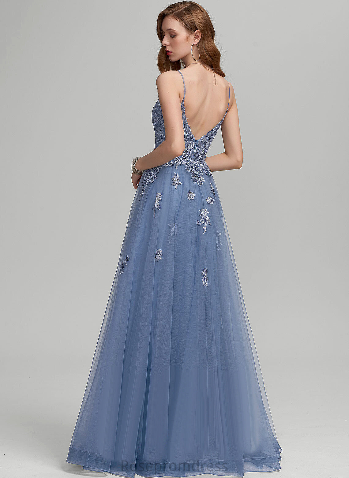 Prom Dresses V-neck Tulle With Sequins A-Line Lace Natasha Floor-Length