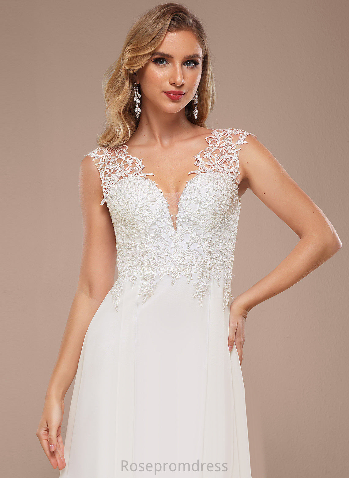 Wedding Dresses Train V-neck Sweep A-Line Emilee Dress Chiffon Lace Wedding