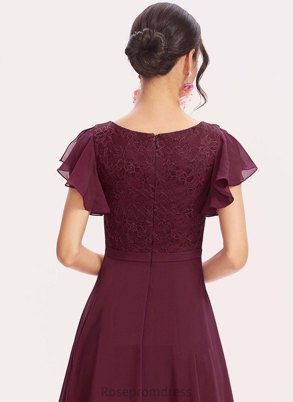 Ruffles A-Line Cocktail Cascading Dress Lindsey Asymmetrical Lace Chiffon Cocktail Dresses With V-neck