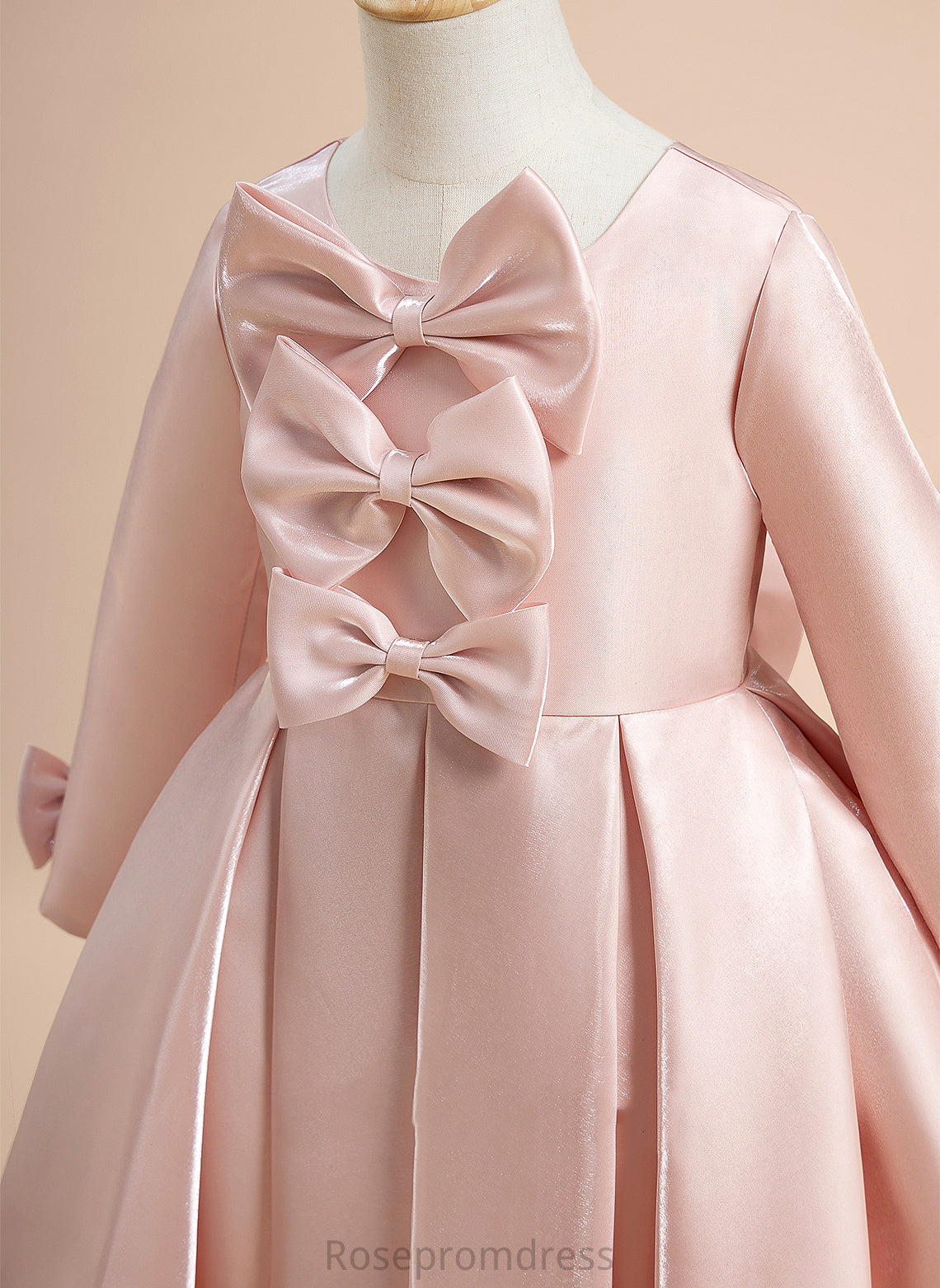 A-Line Neck Flower Girl Dresses Flower Bow(s) With Knee-length Girl Kenna Sleeves Dress - Long Scoop