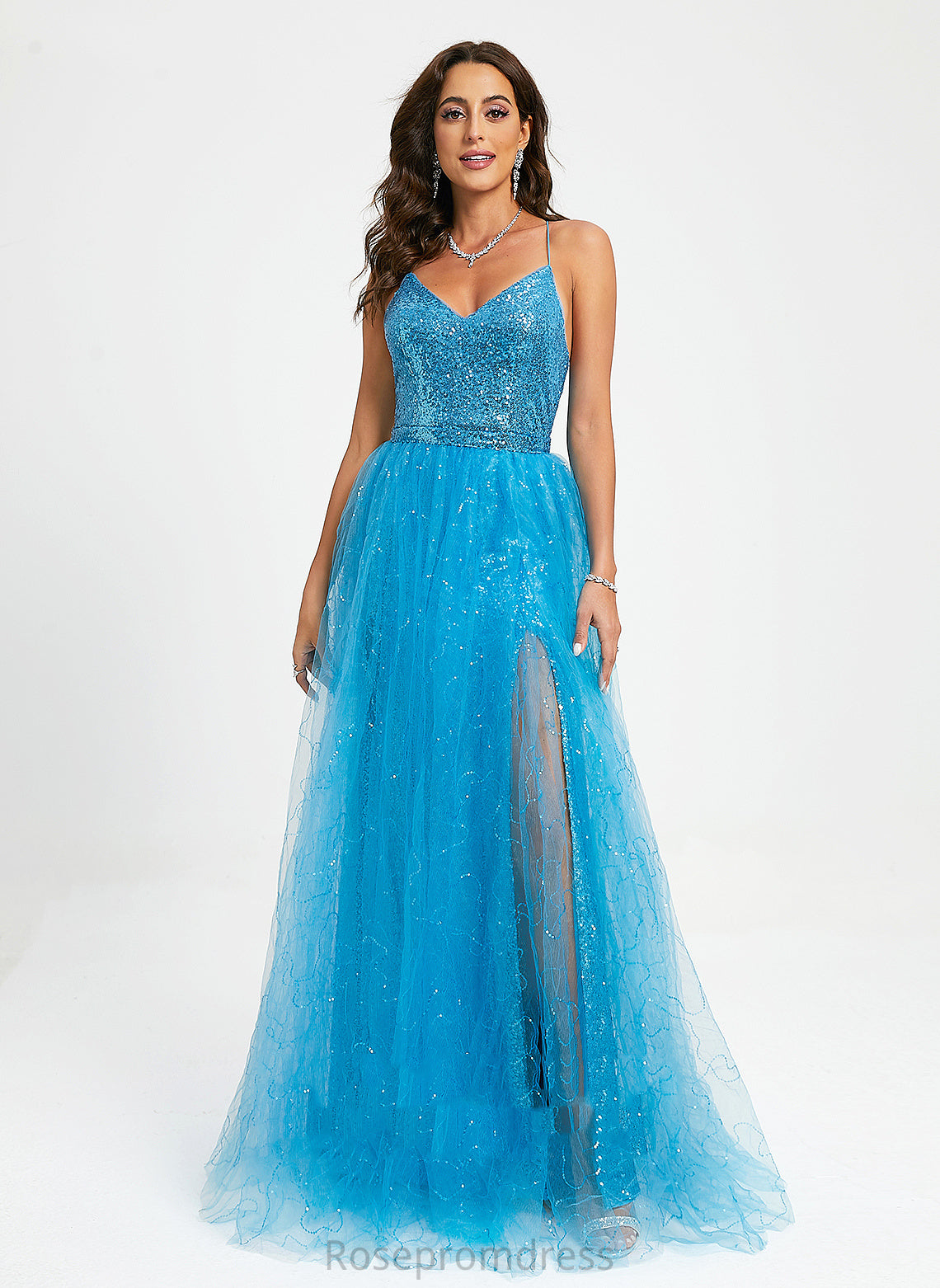 Prom Dresses With Marina V-neck Ball-Gown/Princess Tulle Sequins Sequined Floor-Length