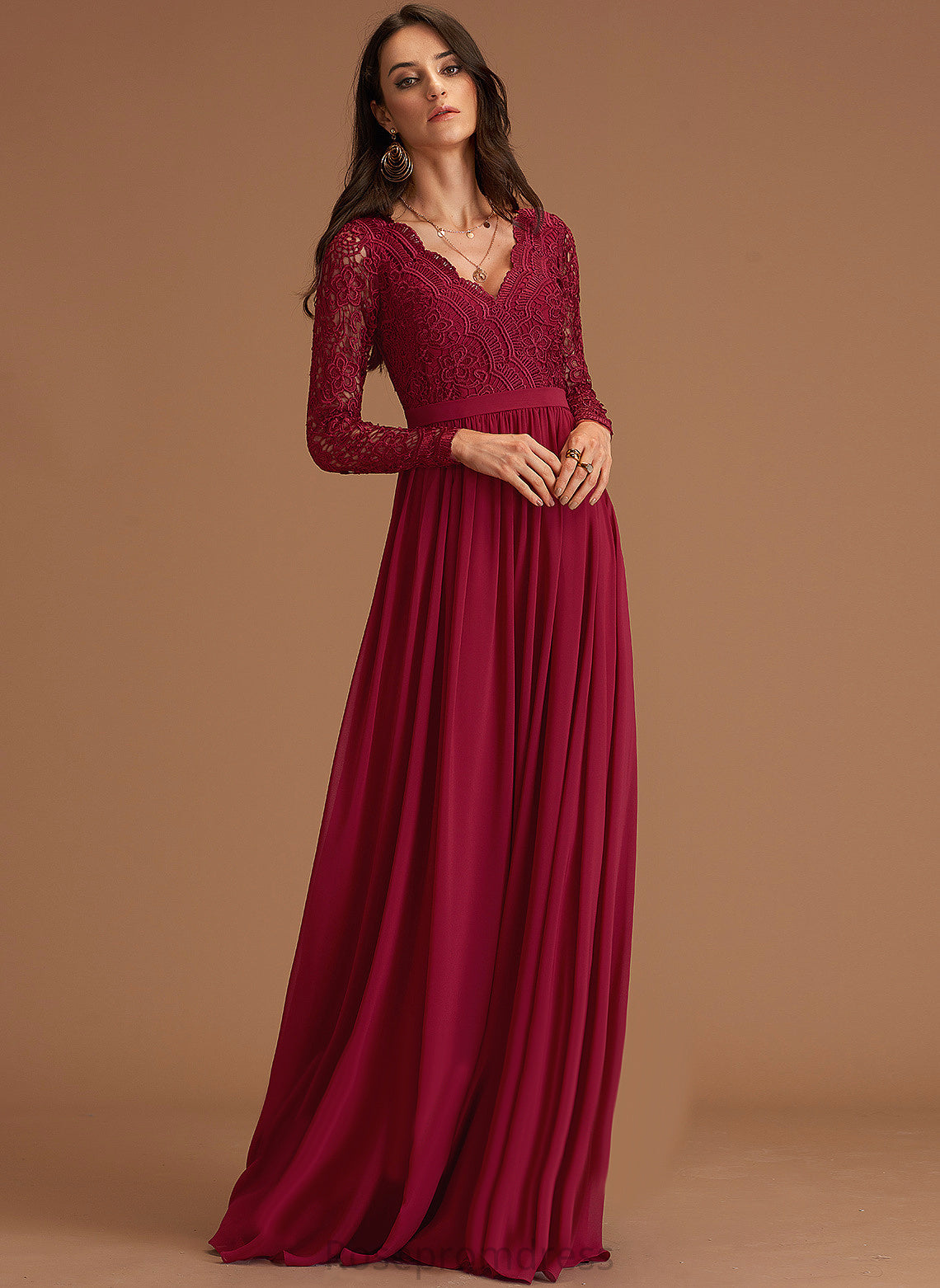 Fabric A-Line Silhouette Lace Floor-Length Neckline V-neck Length Straps&Sleeves Amaris Spaghetti Staps Floor Length Bridesmaid Dresses