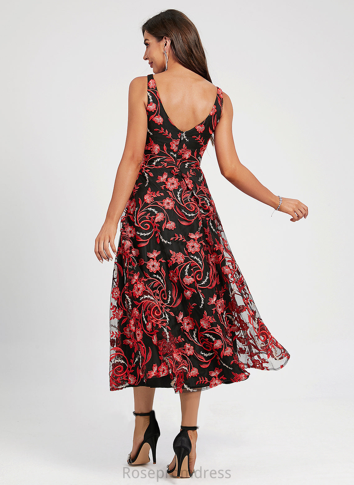 Lace Sahna Tea-Length Dress Cocktail Dresses Flower(s) V-neck A-Line Cocktail With Lace