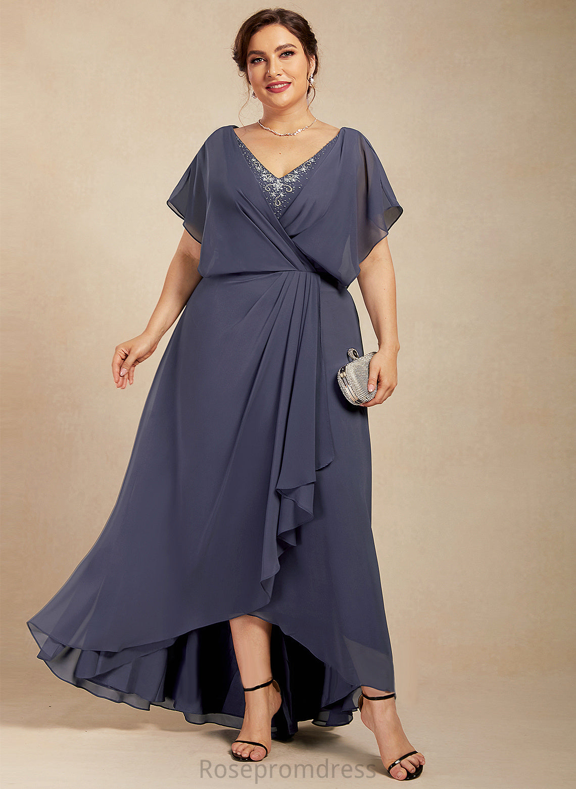 V-neck Bride Laura Chiffon With Sequins the Beading of Dress A-Line Mother of the Bride Dresses Mother Asymmetrical