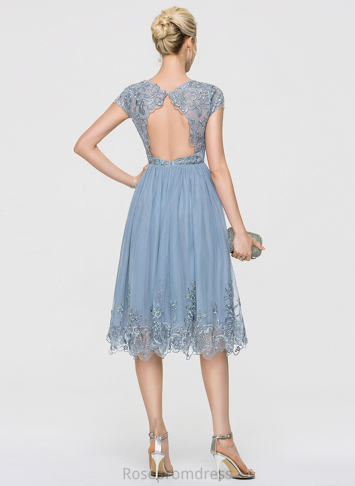 Lace Homecoming Dresses Scoop Tulle A-Line Sequins With Homecoming Pamela Knee-Length Neck Dress