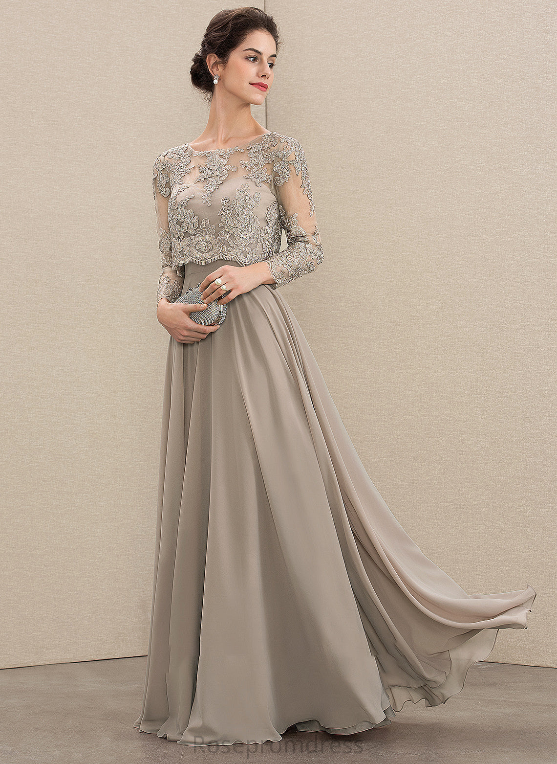 Bride With Lace the Dress of Tamia Sequins Mother of the Bride Dresses Mother A-Line Chiffon Floor-Length Scoop Neck