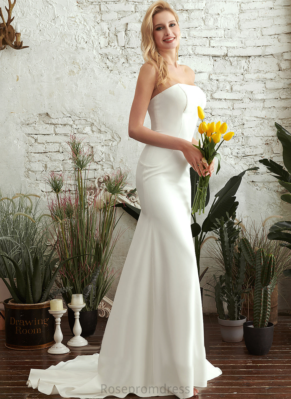 Trumpet/Mermaid Straight Stretch Train Dress Wedding Dresses Nylah Wedding Sweep Crepe