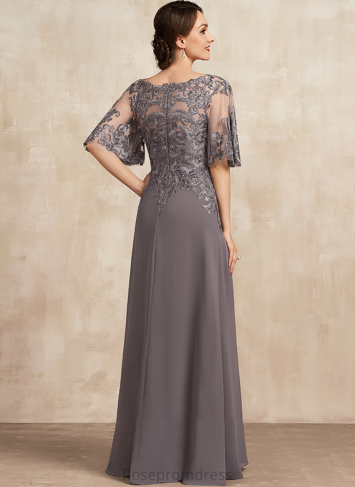 A-Line Sequins Mother of the Bride Dresses Chiffon With Lace Scoop Dress Katie Mother Bride Neck the of Floor-Length