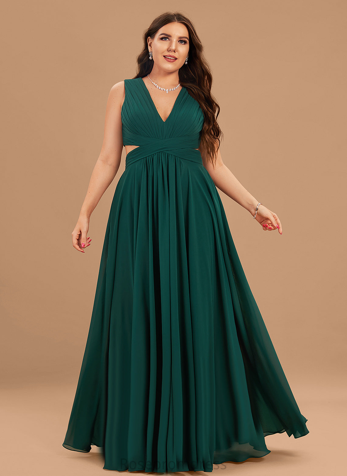 A-Line Floor-Length Silhouette Neckline Pleated Length Fabric V-neck Embellishment Lizeth Bridesmaid Dresses