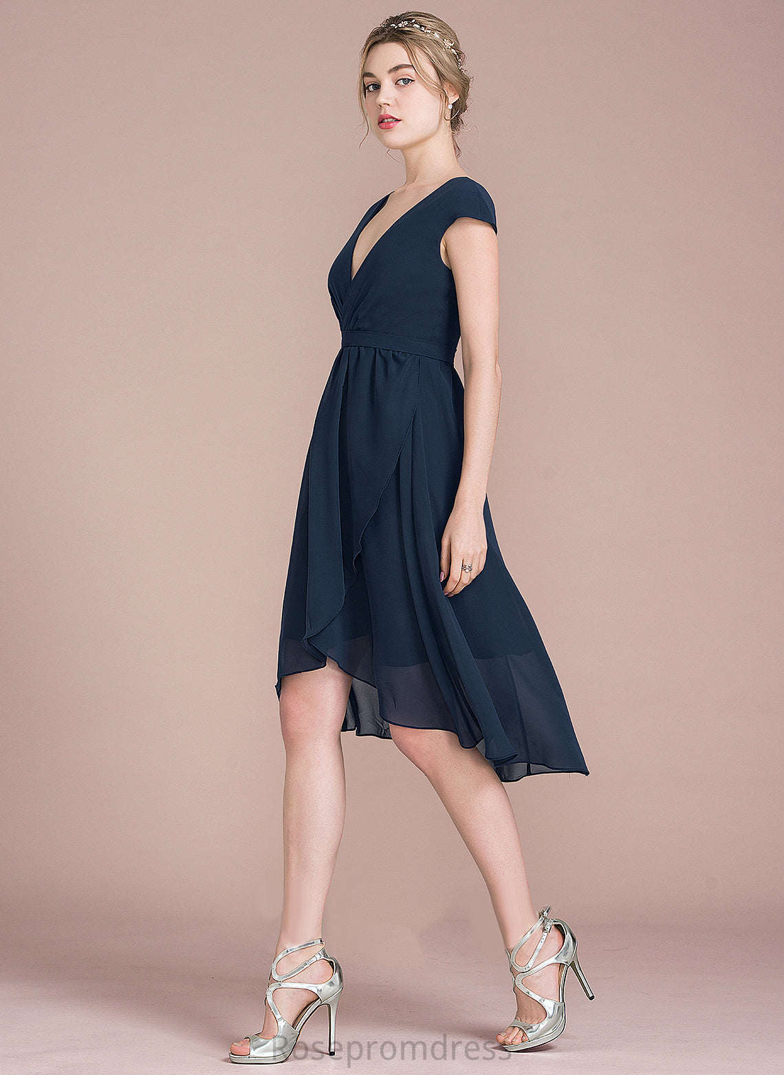 Cocktail Dresses Asymmetrical Cocktail Dress V-neck Chiffon A-Line Nia