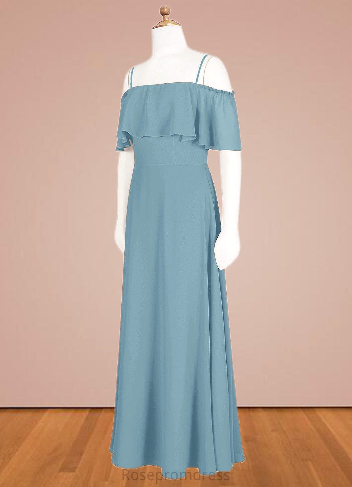 Keira A-Line Off the Shoulder Chiffon Floor-Length Junior Bridesmaid Dress SRSP0019973