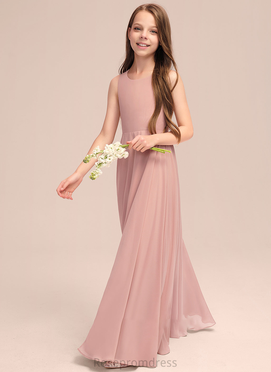 Silvia A-Line With Floor-Length Junior Bridesmaid Dresses Scoop Chiffon Bow(s) Neck