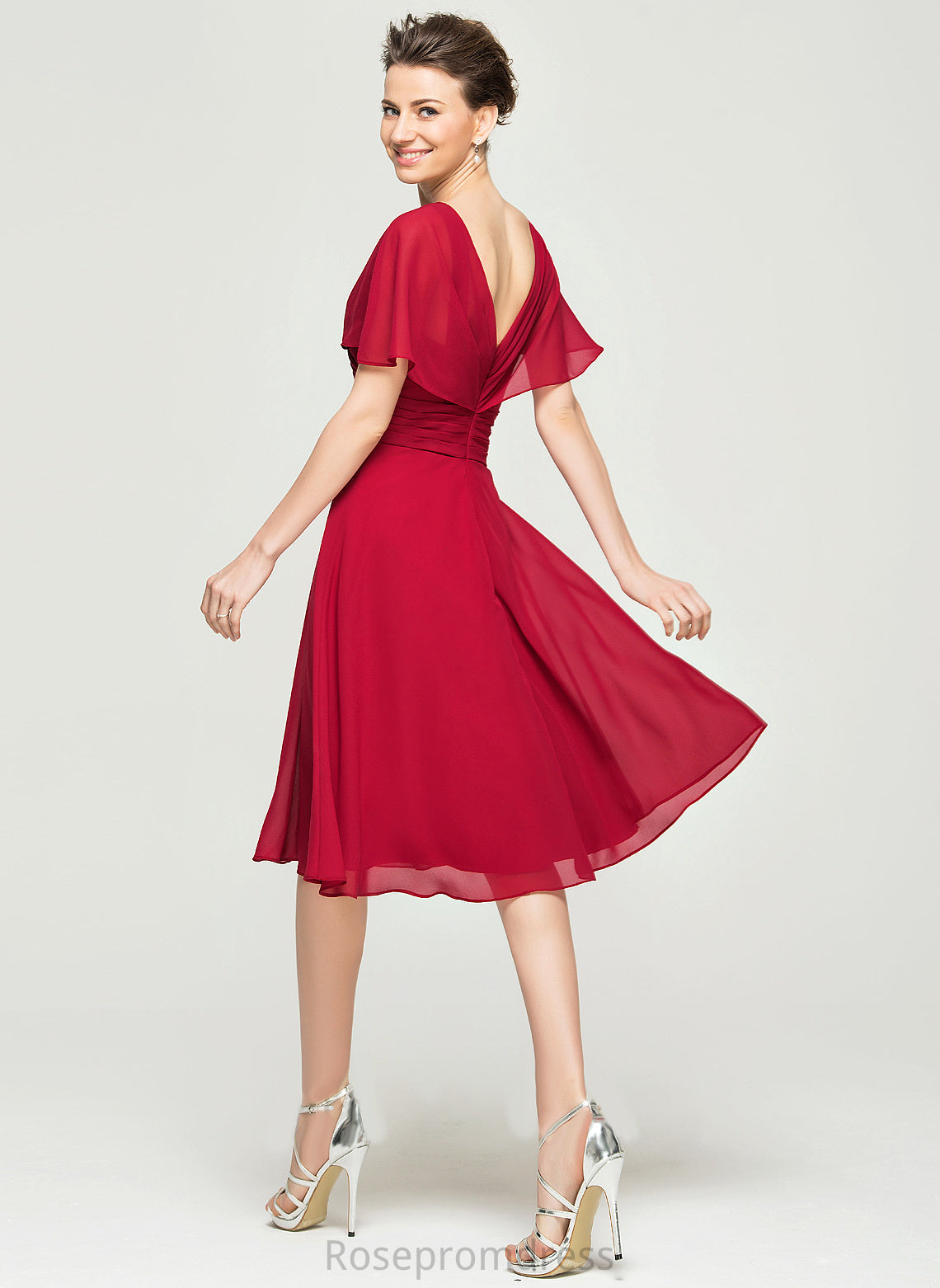 Ruffle Dress Kailey Mother of Knee-Length A-Line Mother of the Bride Dresses the Chiffon V-neck With Bride