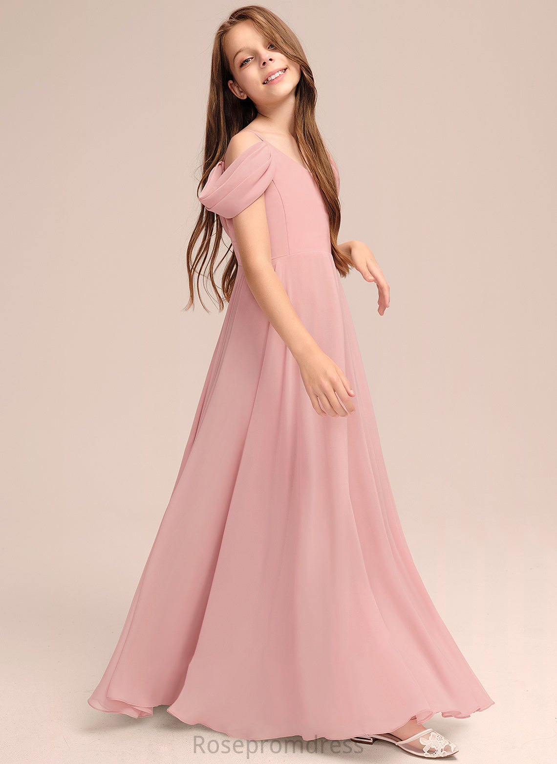 V-neck Floor-Length Angelique A-Line Chiffon Ruffle With Junior Bridesmaid Dresses