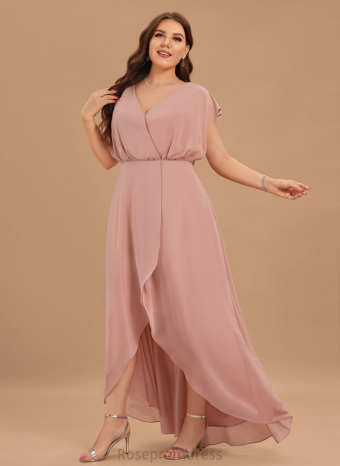 Fabric Asymmetrical Length Silhouette Straps&Sleeves A-line V-Neck Neckline Gracie Trumpet/Mermaid Sleeveless Floor Length Bridesmaid Dresses