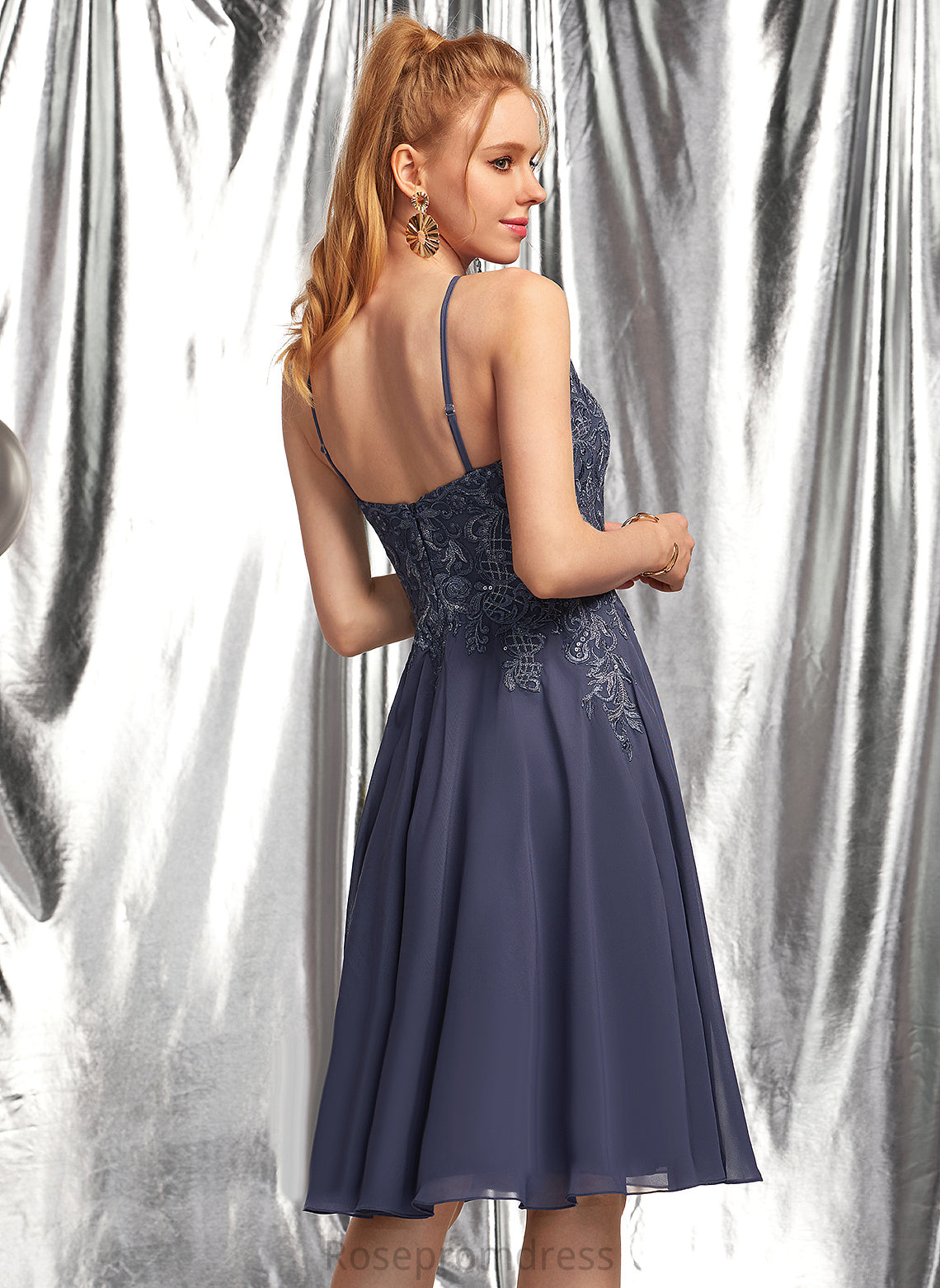 Aubrie Knee-Length Lace Chiffon A-Line Prom Dresses With Appliques Scoop