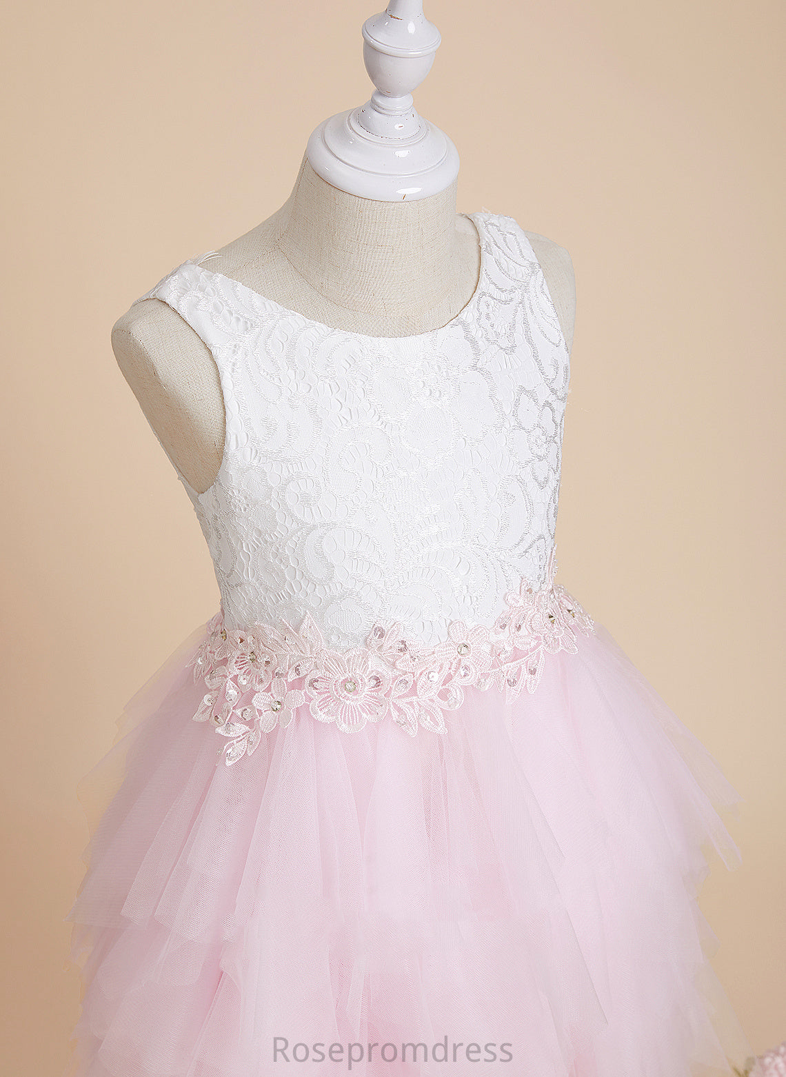 Lace/Beading/Sequins/V Flower Flower Girl Dresses Neck Sleeveless Back With Tulle/Lace Dress Knee-length Quinn Scoop Ball-Gown/Princess Girl