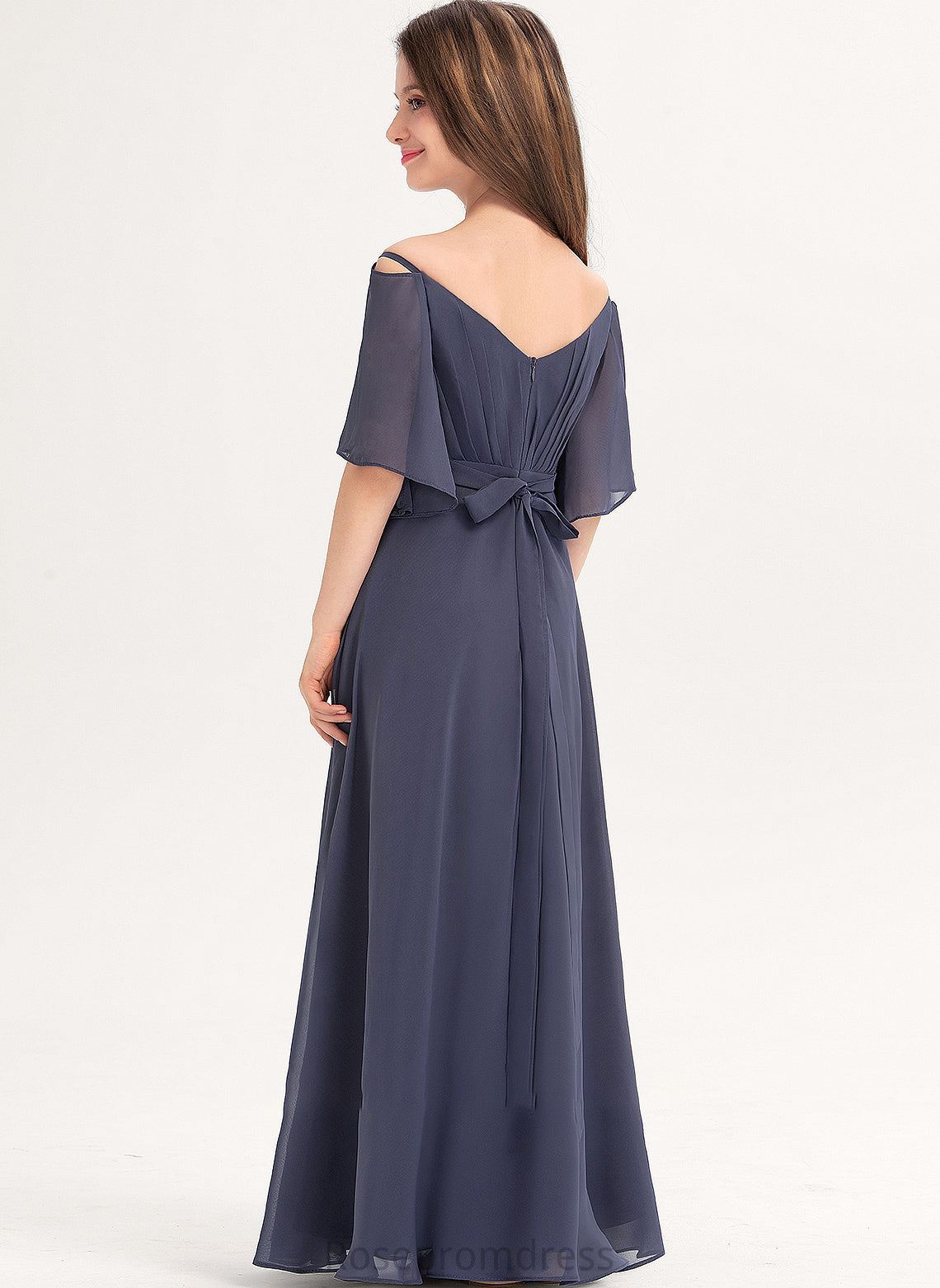 Bow(s) Junior Bridesmaid Dresses Off-the-Shoulder Floor-Length Ruffle Lilith With Chiffon A-Line