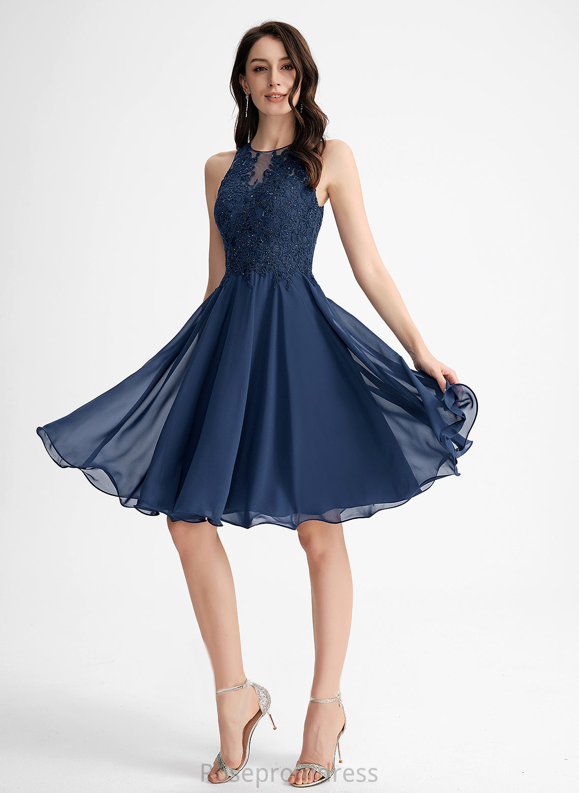 Neck With Chiffon Knee-Length Homecoming Dresses Beading Homecoming Yesenia Scoop Lace Dress A-Line