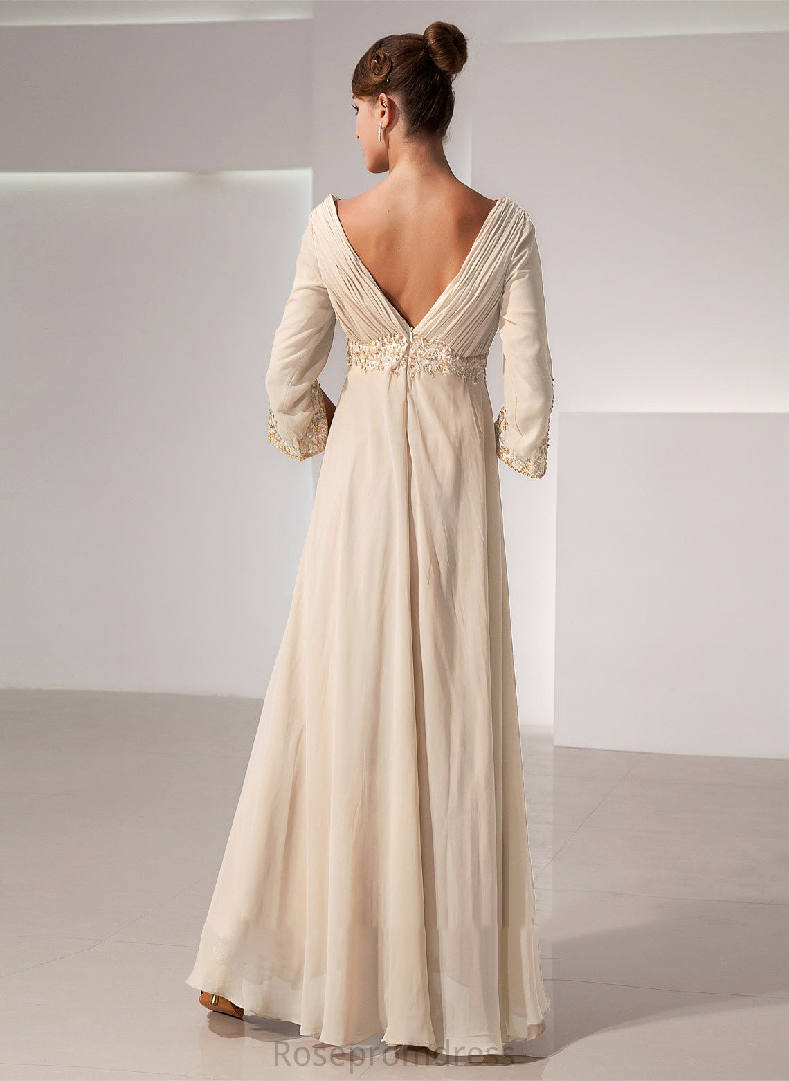 the Floor-Length Beading Chiffon Empire Bride V-neck Mother Dress Ruffle of With Anahi Mother of the Bride Dresses