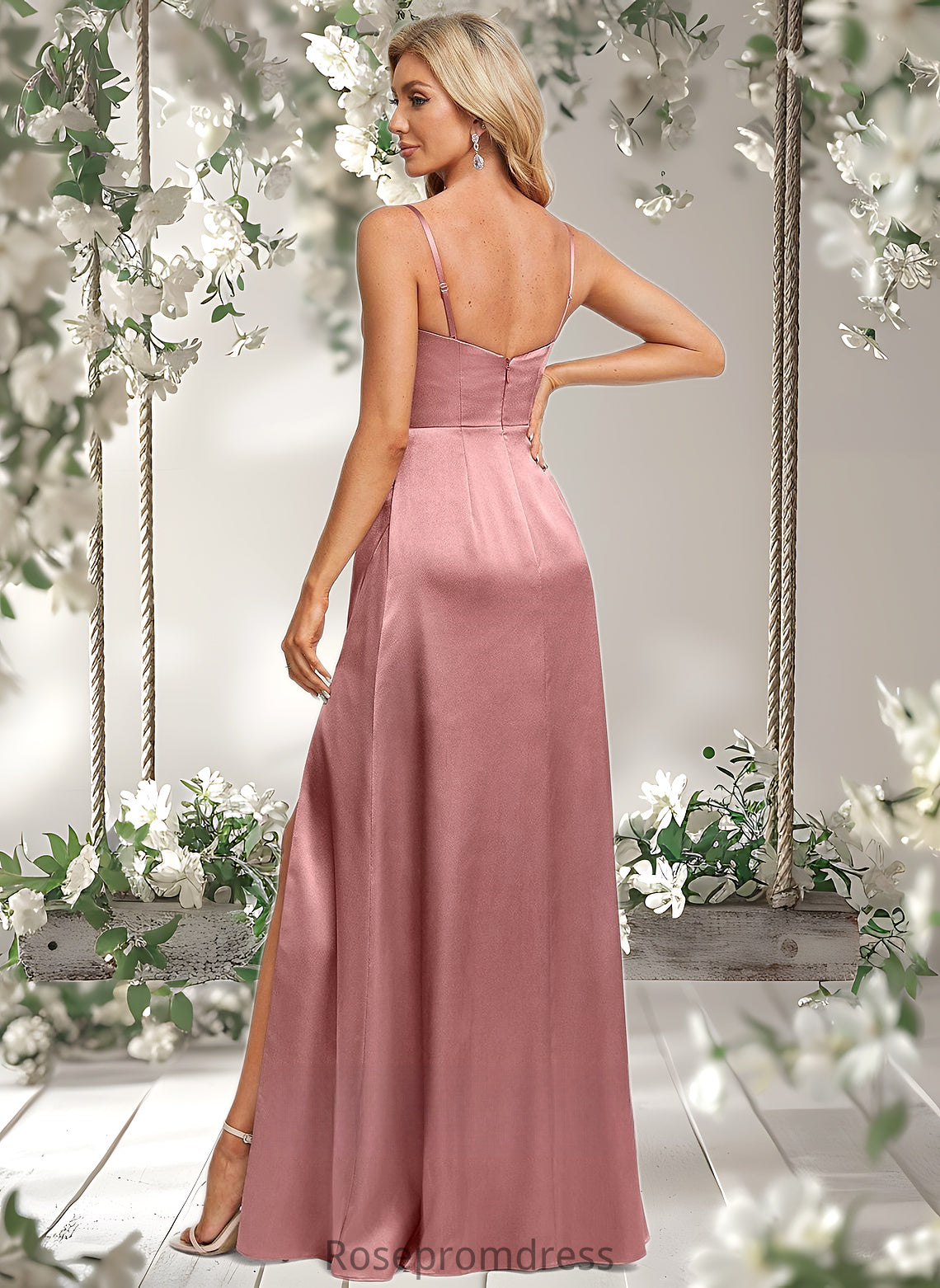 Jewel A-line Cowl Floor-Length Stretch Satin Prom Dresses DSP0025881