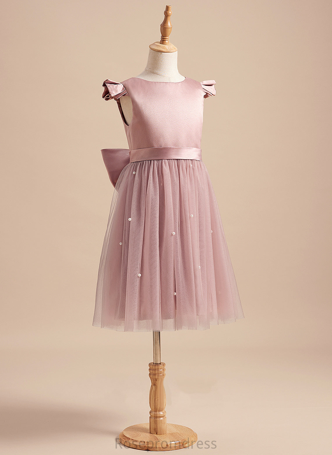 Dress Sleeves Beading/Bow(s) Short Flower Satin/Tulle Neck Knee-length A-Line Girl Flower Girl Dresses Scoop - Olivia With