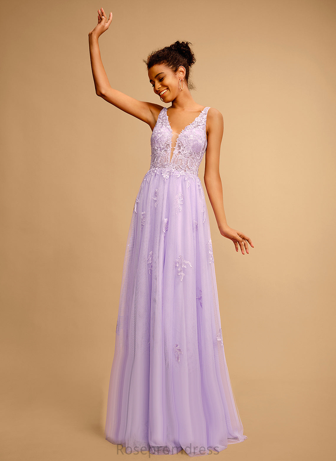 Hanna Tulle Prom Dresses Lace Ball-Gown/Princess V-neck Floor-Length