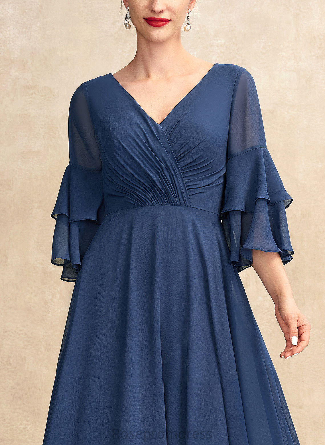 Chiffon Bride Mother of Floor-Length Dress V-neck the With Mother of the Bride Dresses A-Line Ruffles Micaela Cascading