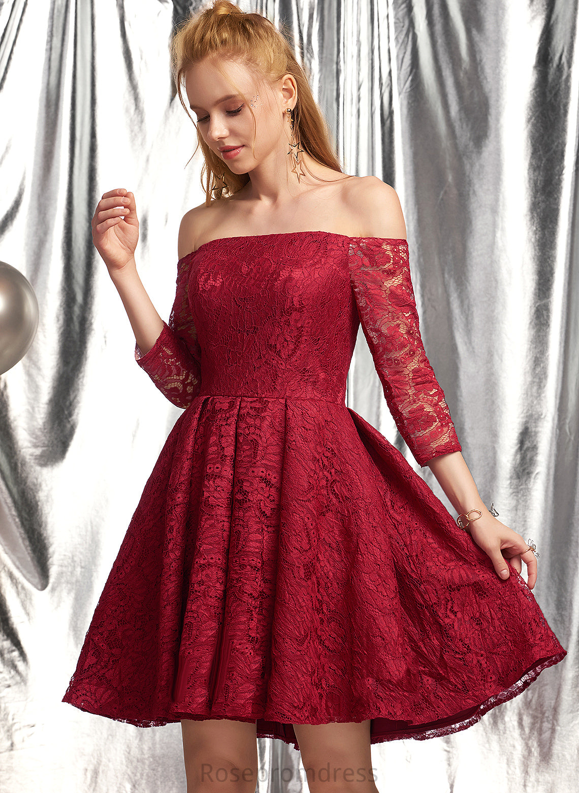 Ruffle With A-Line Dress Short/Mini Off-the-Shoulder Jimena Homecoming Lace Homecoming Dresses