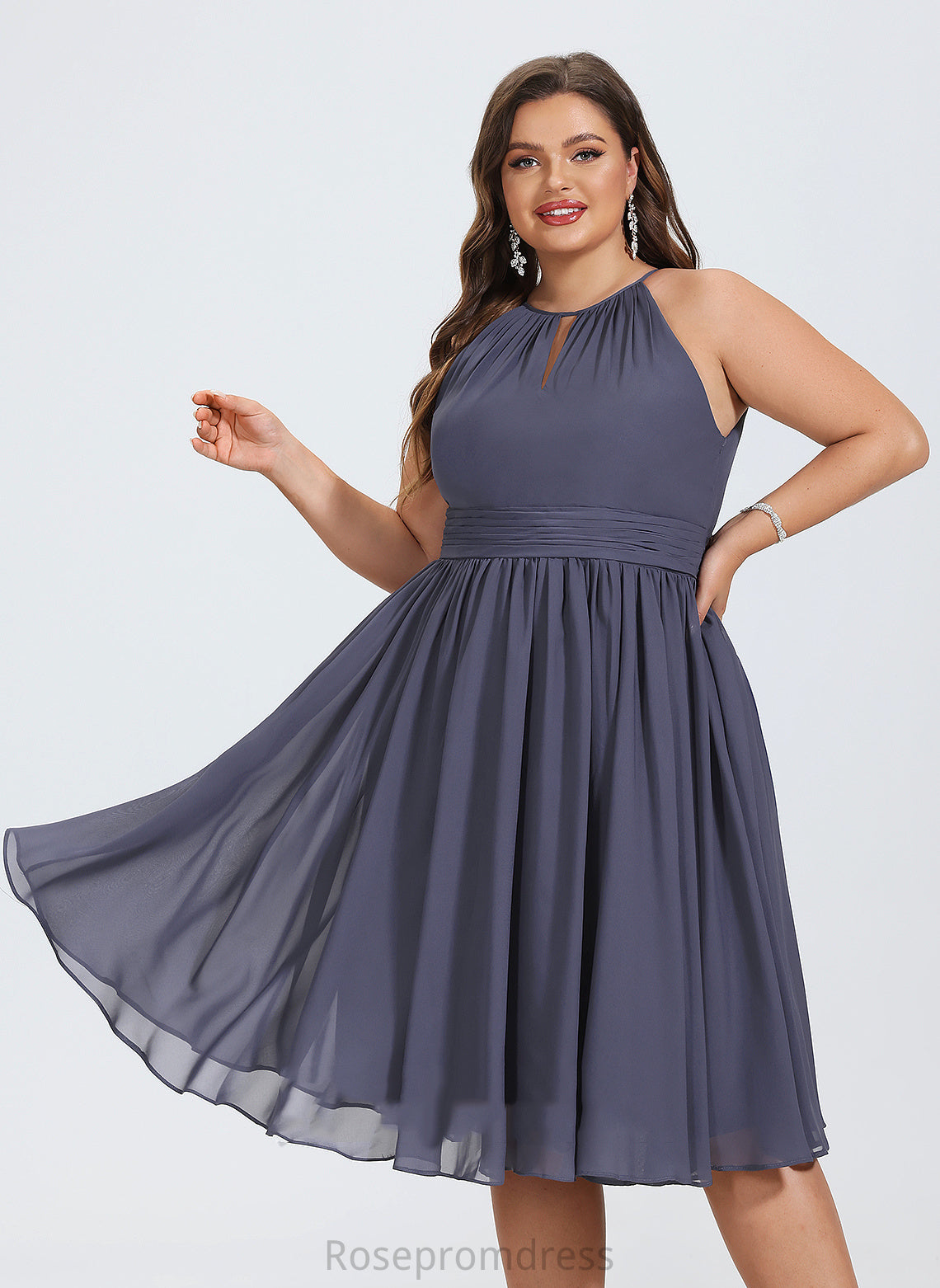 Ruffle Cocktail Dresses Scoop Knee-Length Neck Kamila A-Line With Chiffon Cocktail Dress