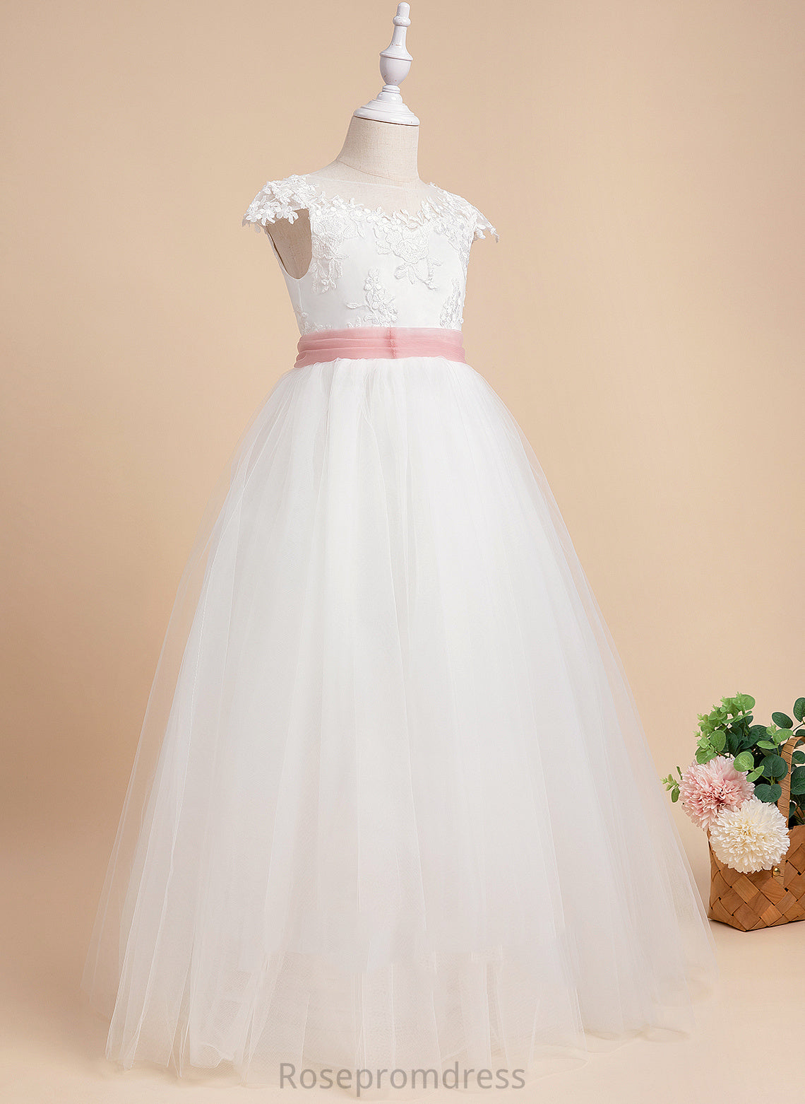 Scoop Lace/Sash Ball-Gown/Princess Sleeveless Girl Flower Neck Floor-length With Lace Dress - Flower Girl Dresses Genesis