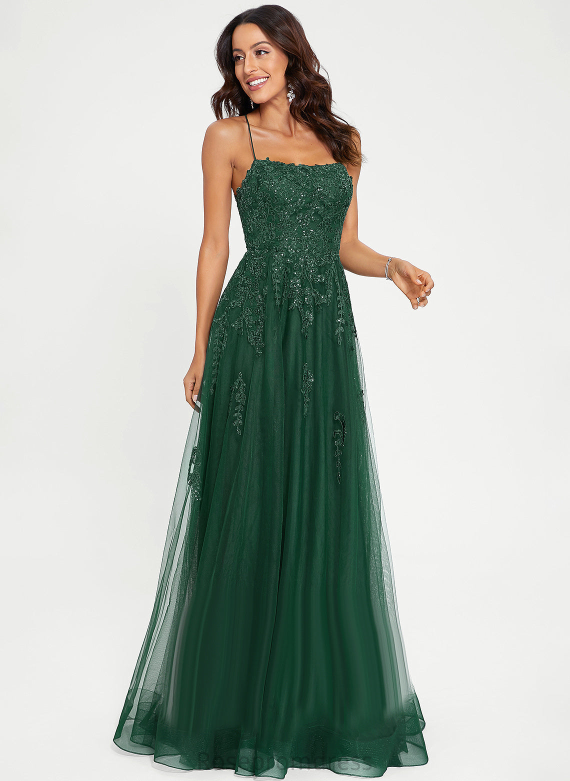 Square Carley A-Line Prom Dresses Floor-Length Tulle