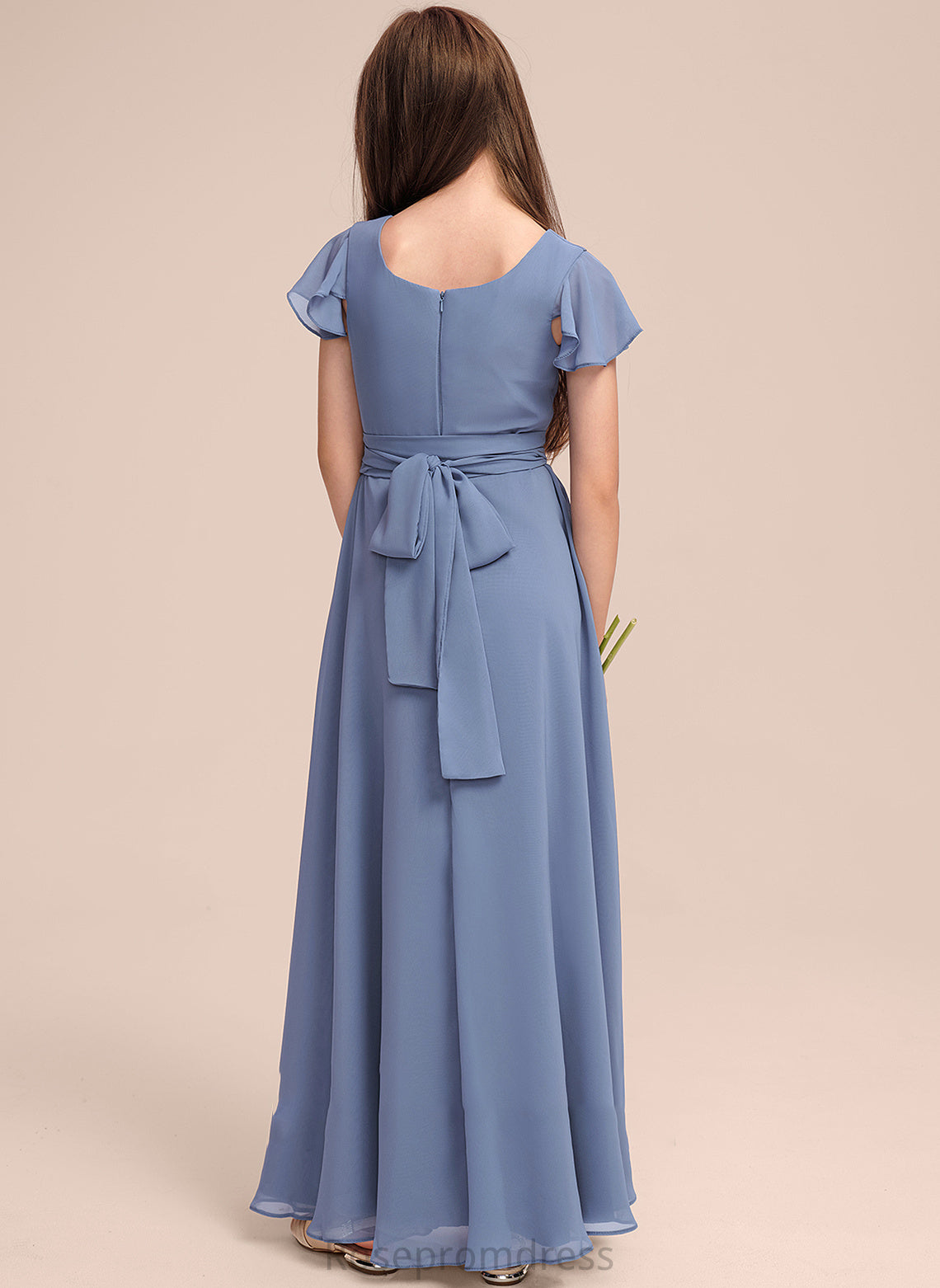 Scoop Junior Bridesmaid Dresses Bow(s) A-Line Neck Britney Chiffon With Floor-Length