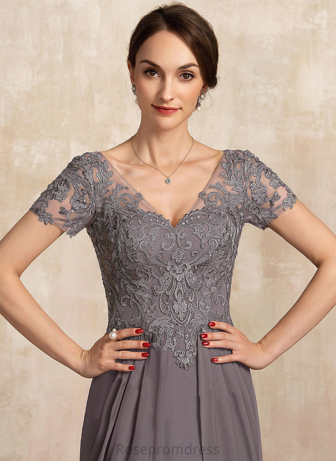 A-line Lace Dresses V-Neck Chiffon Norma Formal Dresses