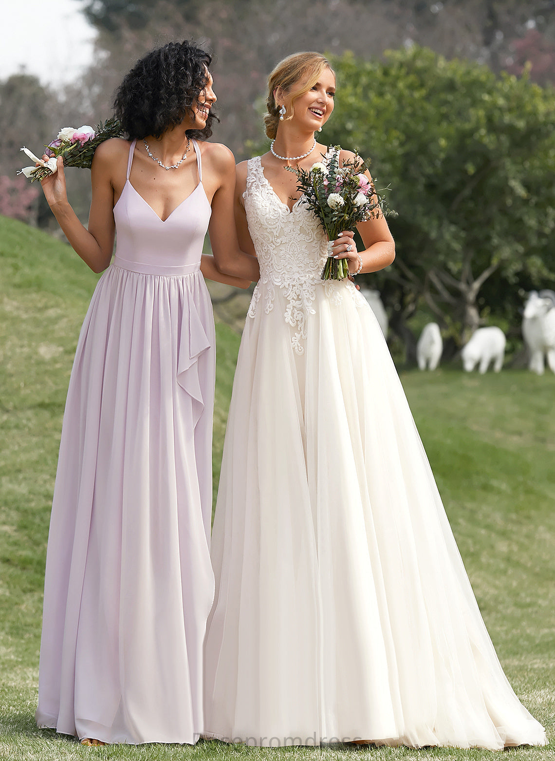 Asymmetrical Length A-line Fabric Neckline Silhouette Straps&Sleeves V-Neck Jacey Scoop Natural Waist A-Line/Princess Bridesmaid Dresses