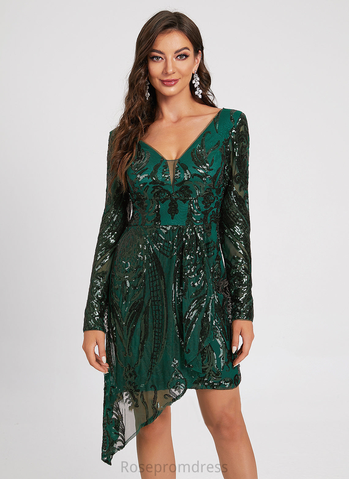 Homecoming Dresses Mallory Asymmetrical Sequins Dress V-neck Sheath/Column Homecoming Sequined Lace With Lace