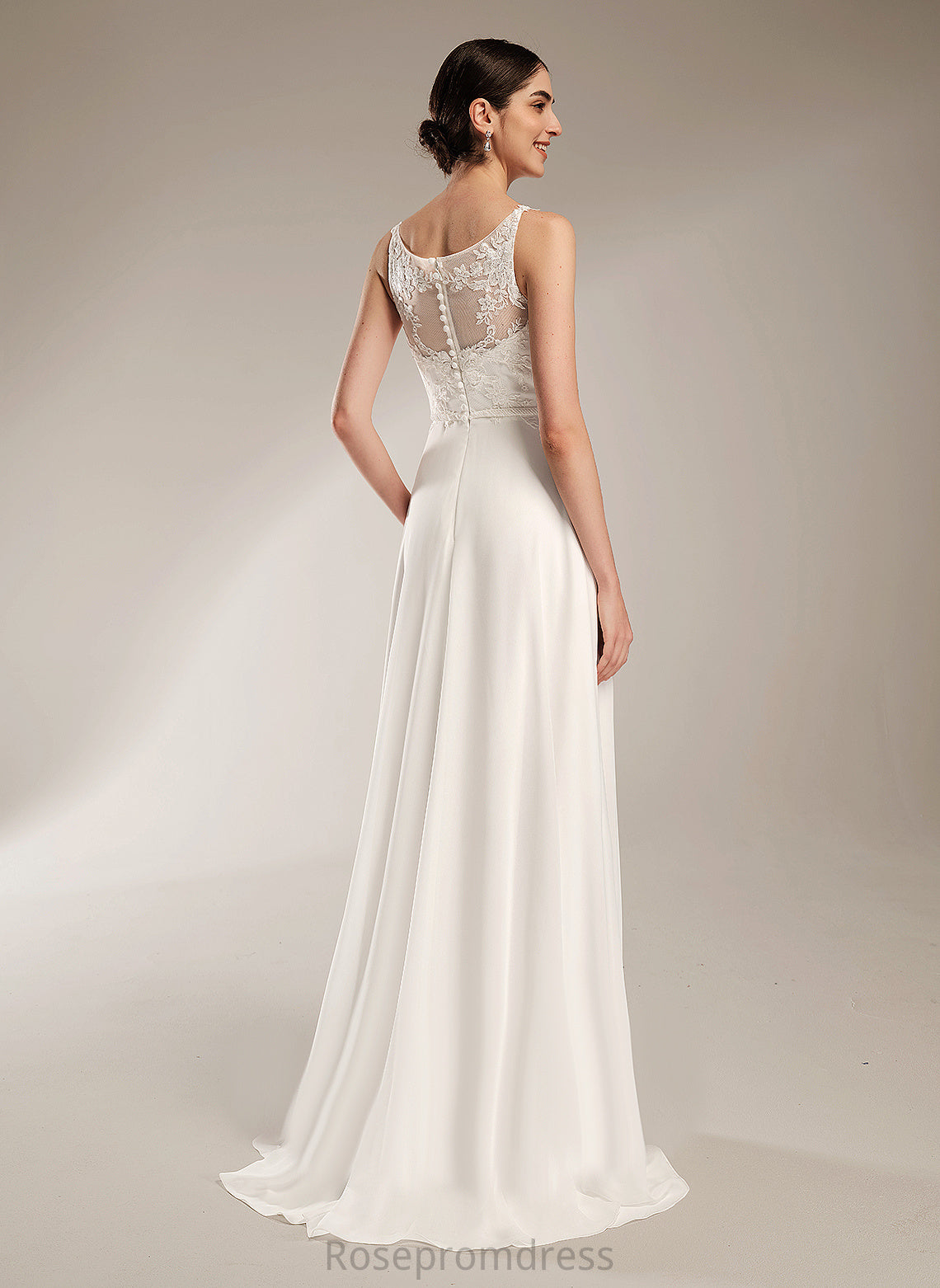 Illusion Chiffon Wedding Dress Wedding Dresses Lace Train A-Line With Tanya Sweep Sequins