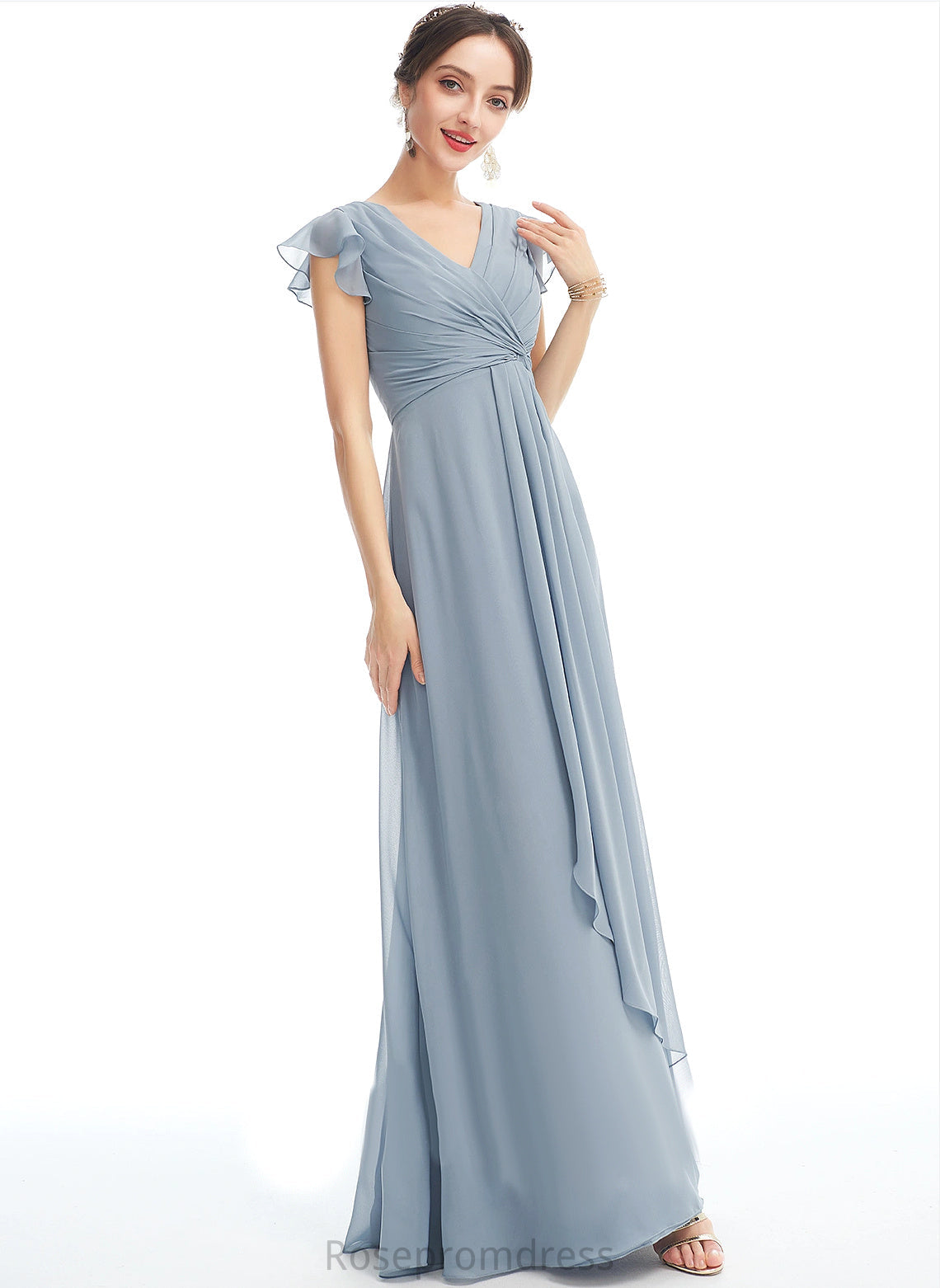 Length V-Neck Fabric Straps&Sleeves A-line Neckline Floor-Length Silhouette Ava Bridesmaid Dresses