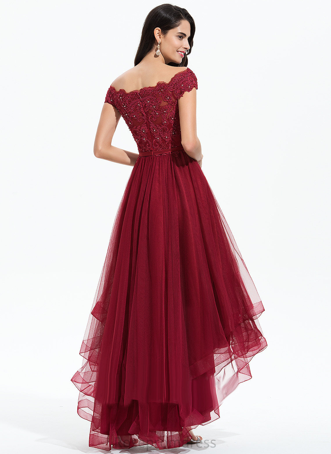 Dress Tulle Asymmetrical Off-the-Shoulder Sequins A-Line Rosa Lace Beading Bow(s) With Wedding Wedding Dresses