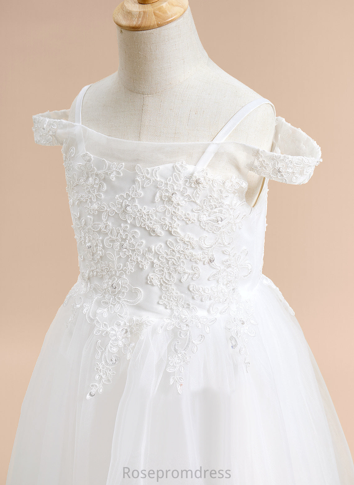 Flower Off-the-Shoulder Lace A-Line Flower Girl Dresses Tulle Girl Dress - With Tea-length Sleeveless Caitlin