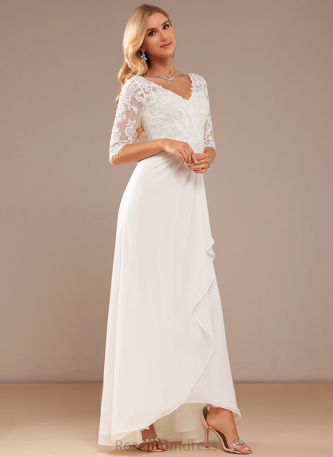 Chiffon Jamiya A-Line Asymmetrical With Ruffle Wedding V-neck Lace Wedding Dresses Dress