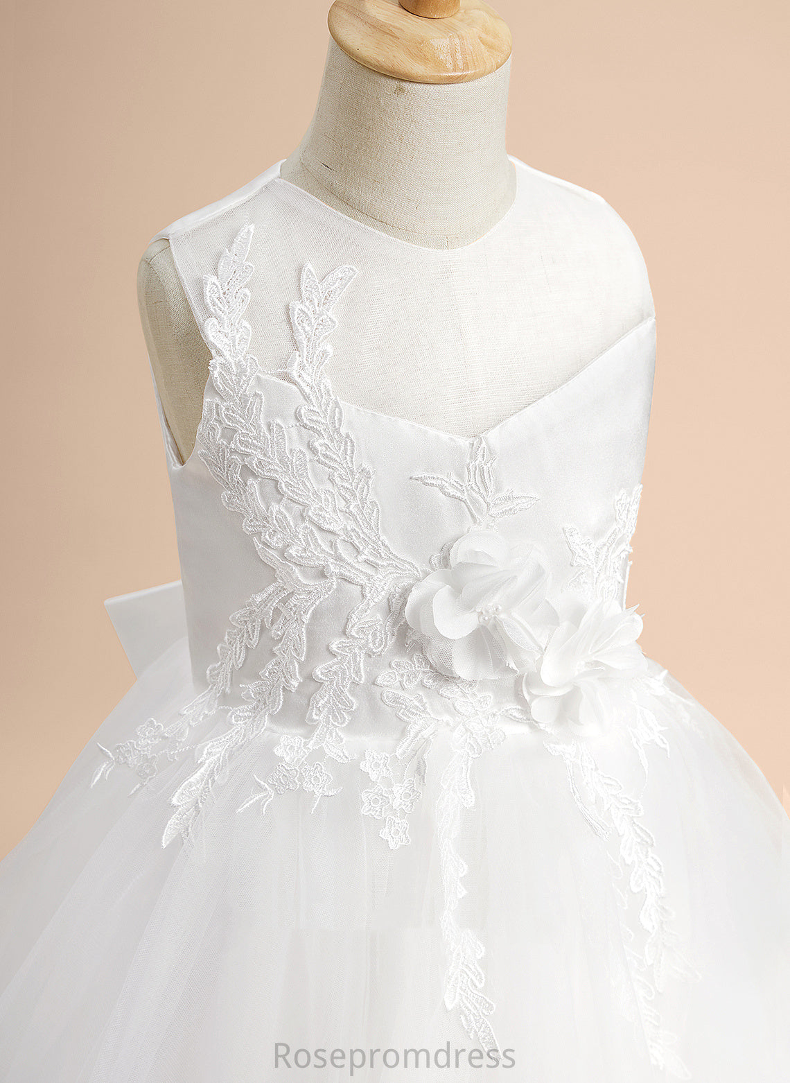 Neck Knee-length Ashleigh Flower Satin/Tulle With Flower Girl Dresses Girl Scoop Sleeveless Lace/Flower(s)/Bow(s) - A-Line Dress