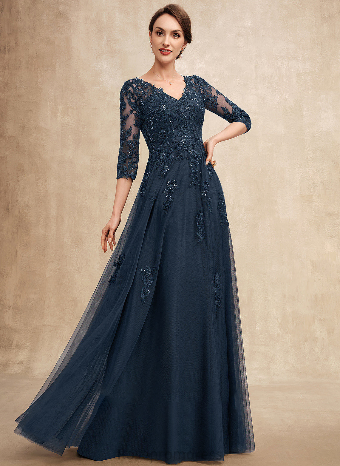 With Mother the A-Line Lace of Bride V-neck Mother of the Bride Dresses Dress Floor-Length Sequins Tulle Addisyn