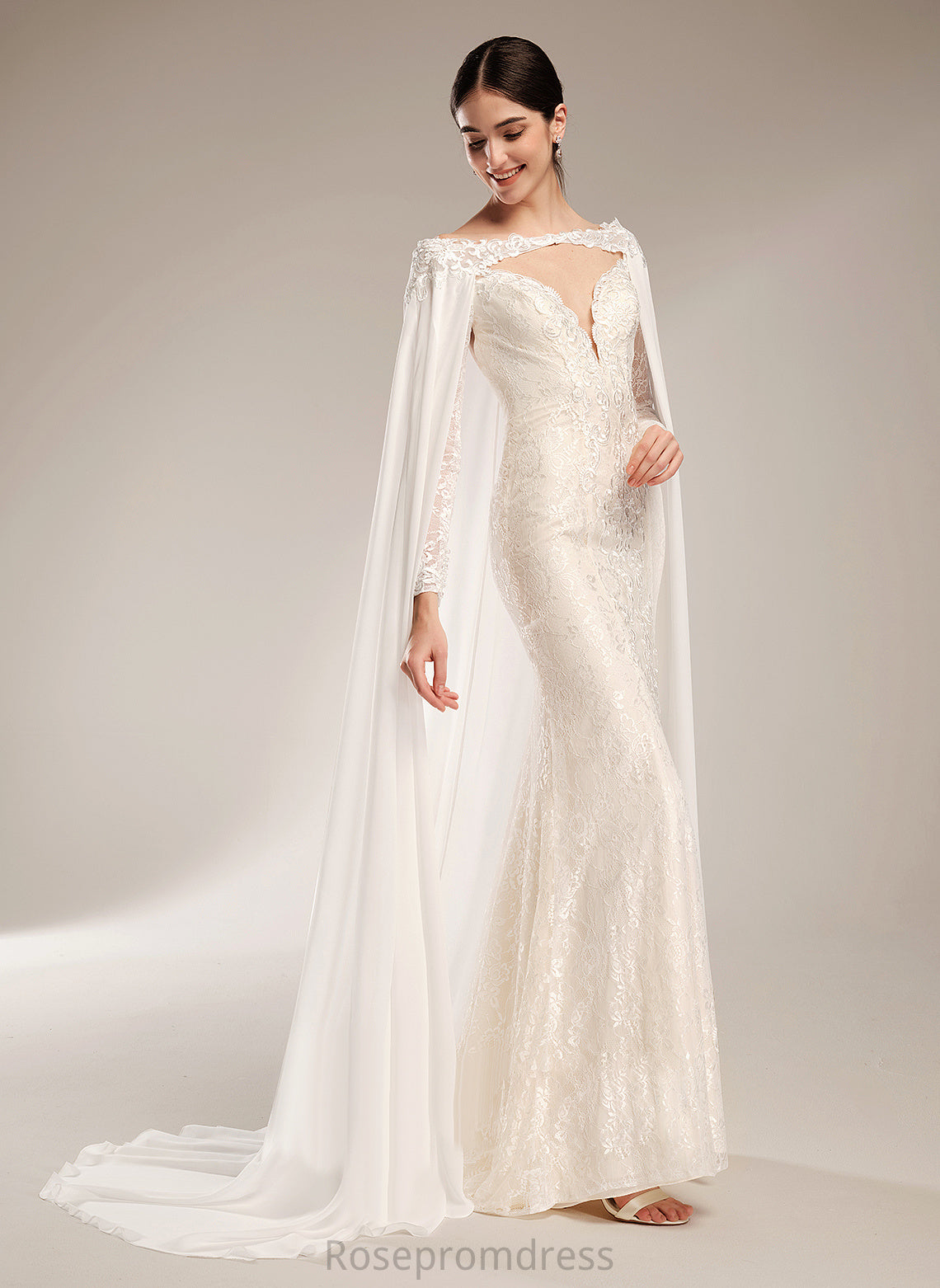 Illusion Beading With Katharine Train Dress Chiffon Court Trumpet/Mermaid Wedding Lace Wedding Dresses