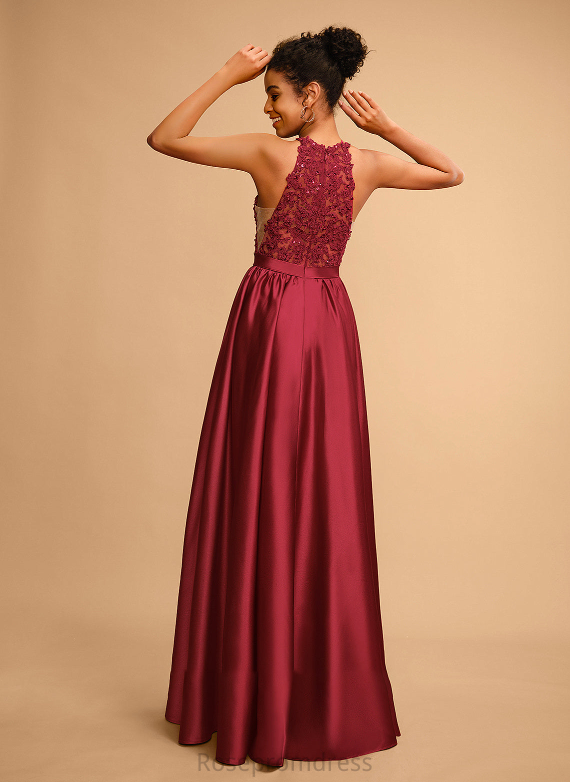 Jolie Satin Ball-Gown/Princess Prom Dresses With Sequins Floor-Length Halter