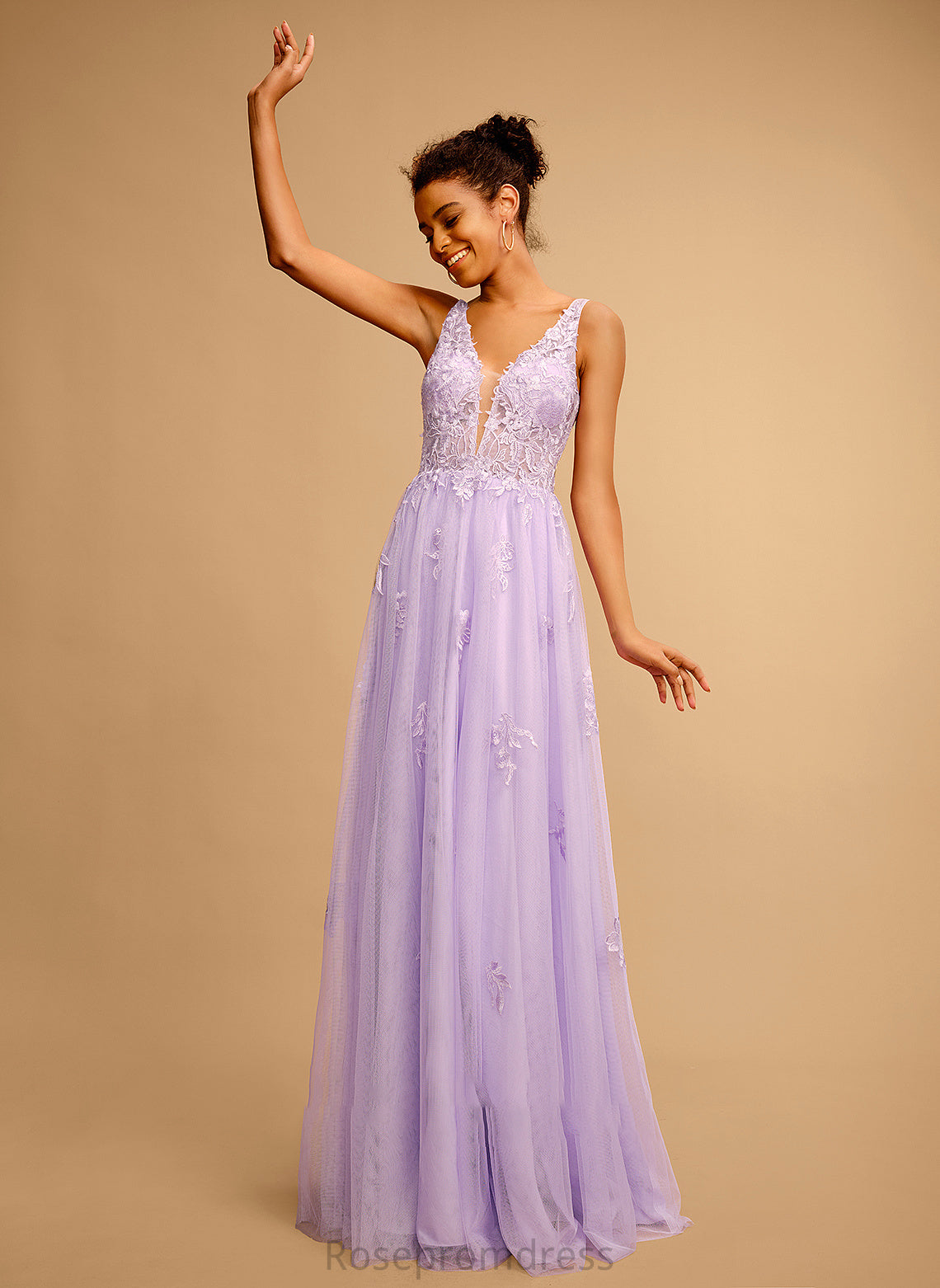 Tulle Lace Floor-Length Prom Dresses With Scarlett V-neck Ball-Gown/Princess