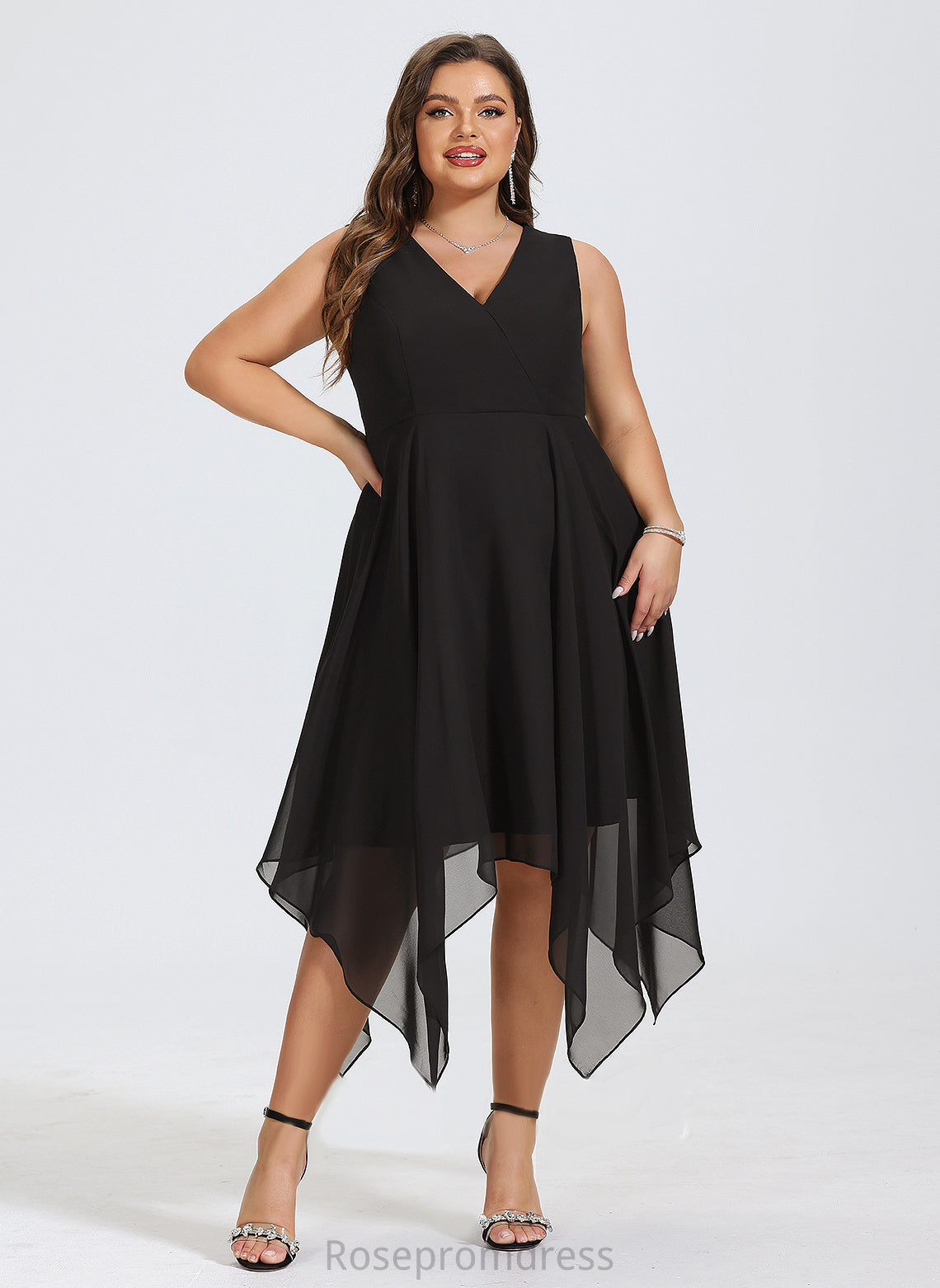 Dress V-neck Asymmetrical Chiffon A-Line Cocktail Dresses Bianca Cocktail