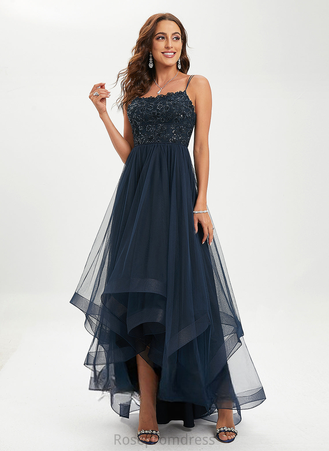 With Lace Ball-Gown/Princess Sequins Scoop Asymmetrical Laura Prom Dresses