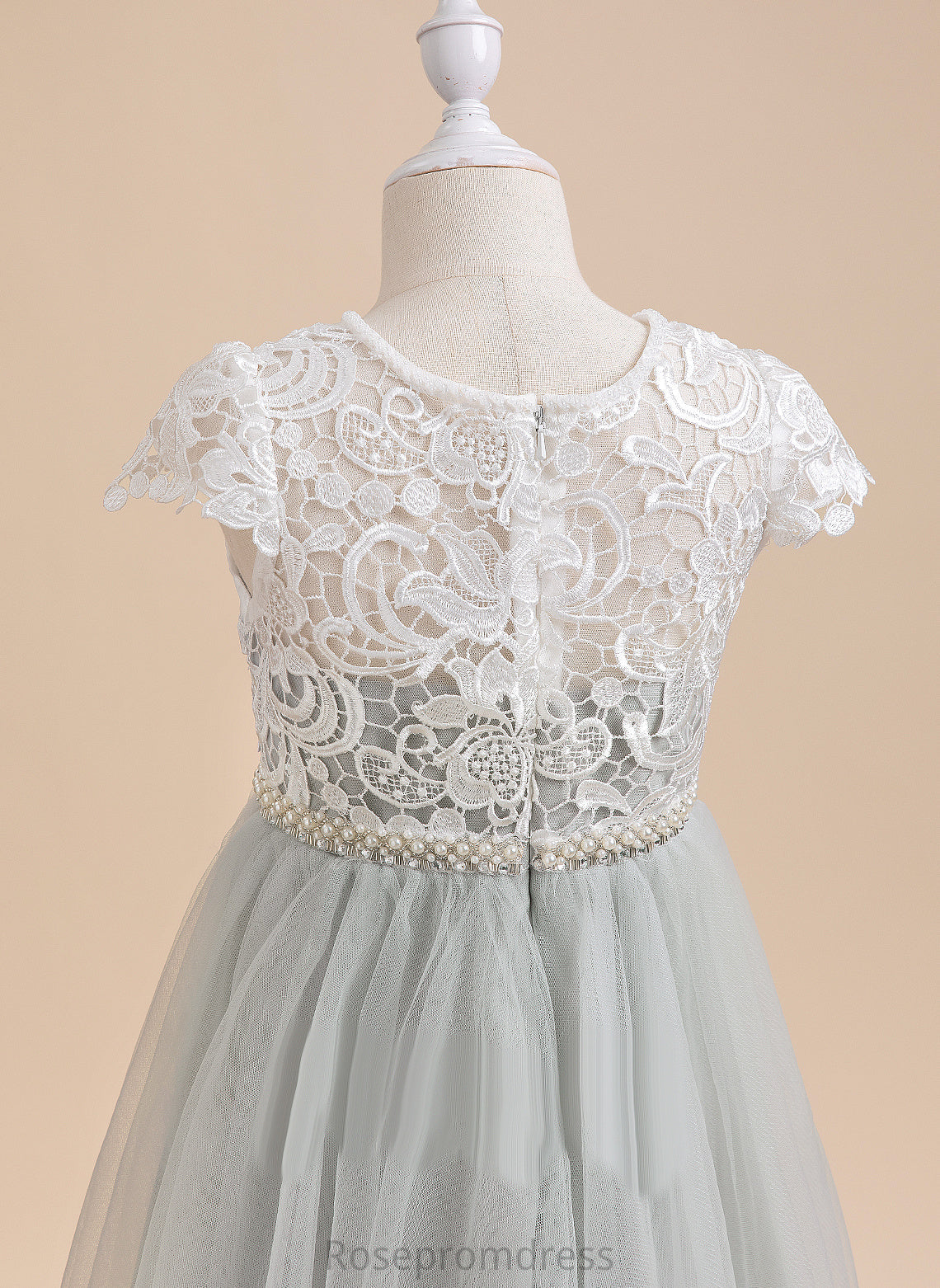 Short Carlie With Flower Sleeves A-Line Knee-length - Neck Dress Lace/Beading/Sequins Tulle Girl Flower Girl Dresses Scalloped