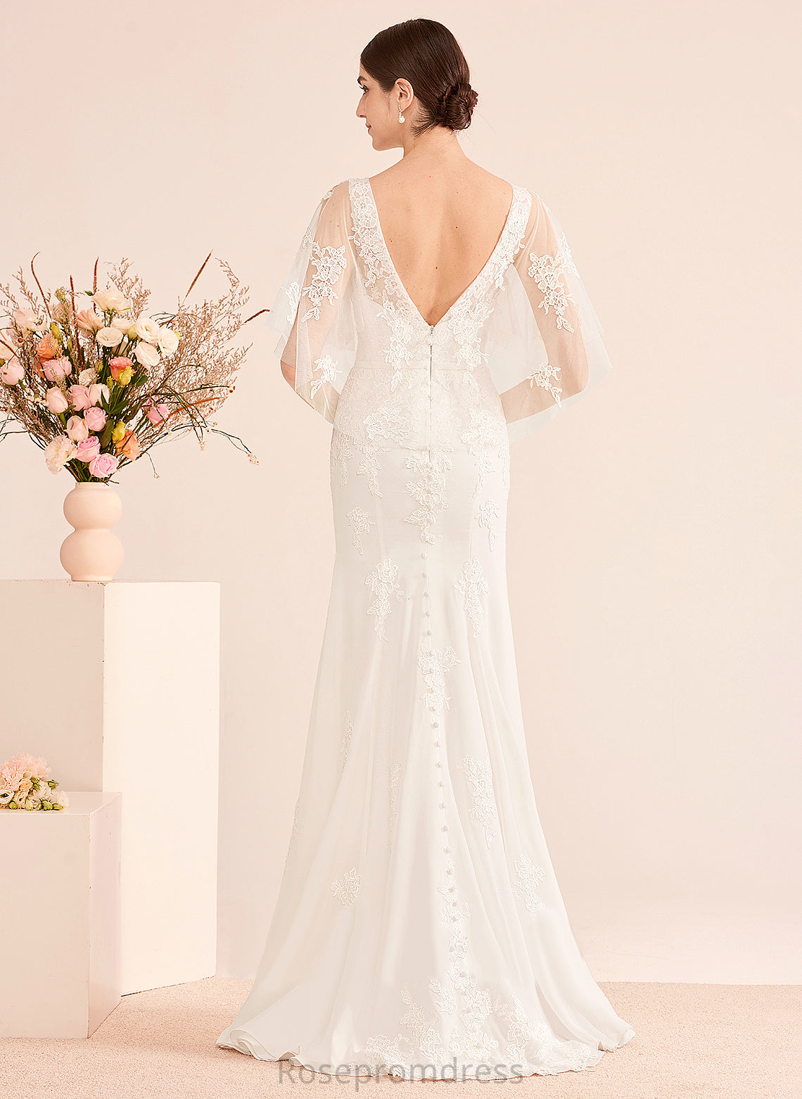 Wedding Train Trumpet/Mermaid Lace With Court Sash Wedding Dresses Anastasia V-neck Dress Chiffon